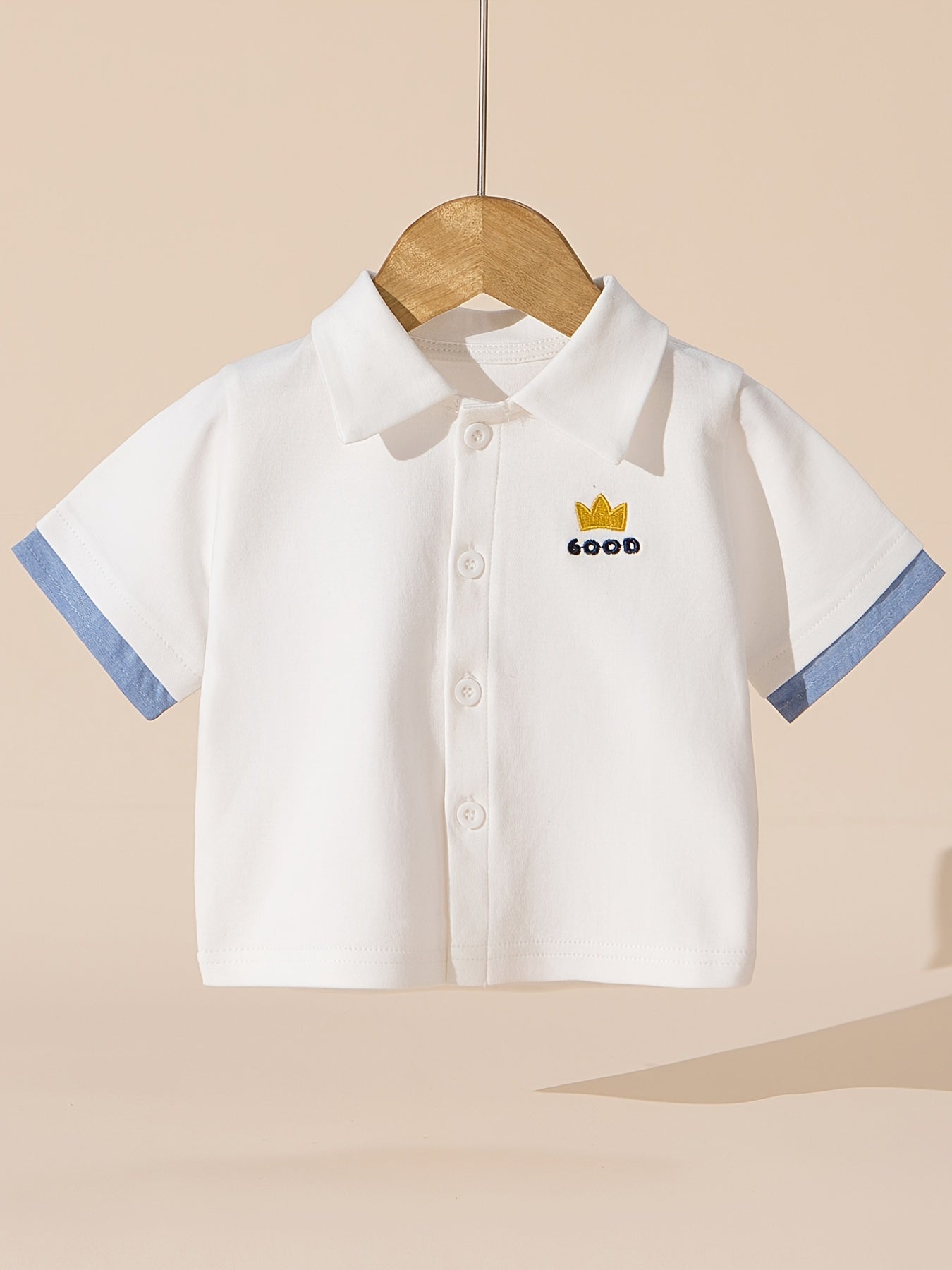 Kids Casual Lapel Shirt with Crown Embroidery for Summer