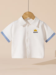 Kids Casual Lapel Shirt with Crown Embroidery for Summer