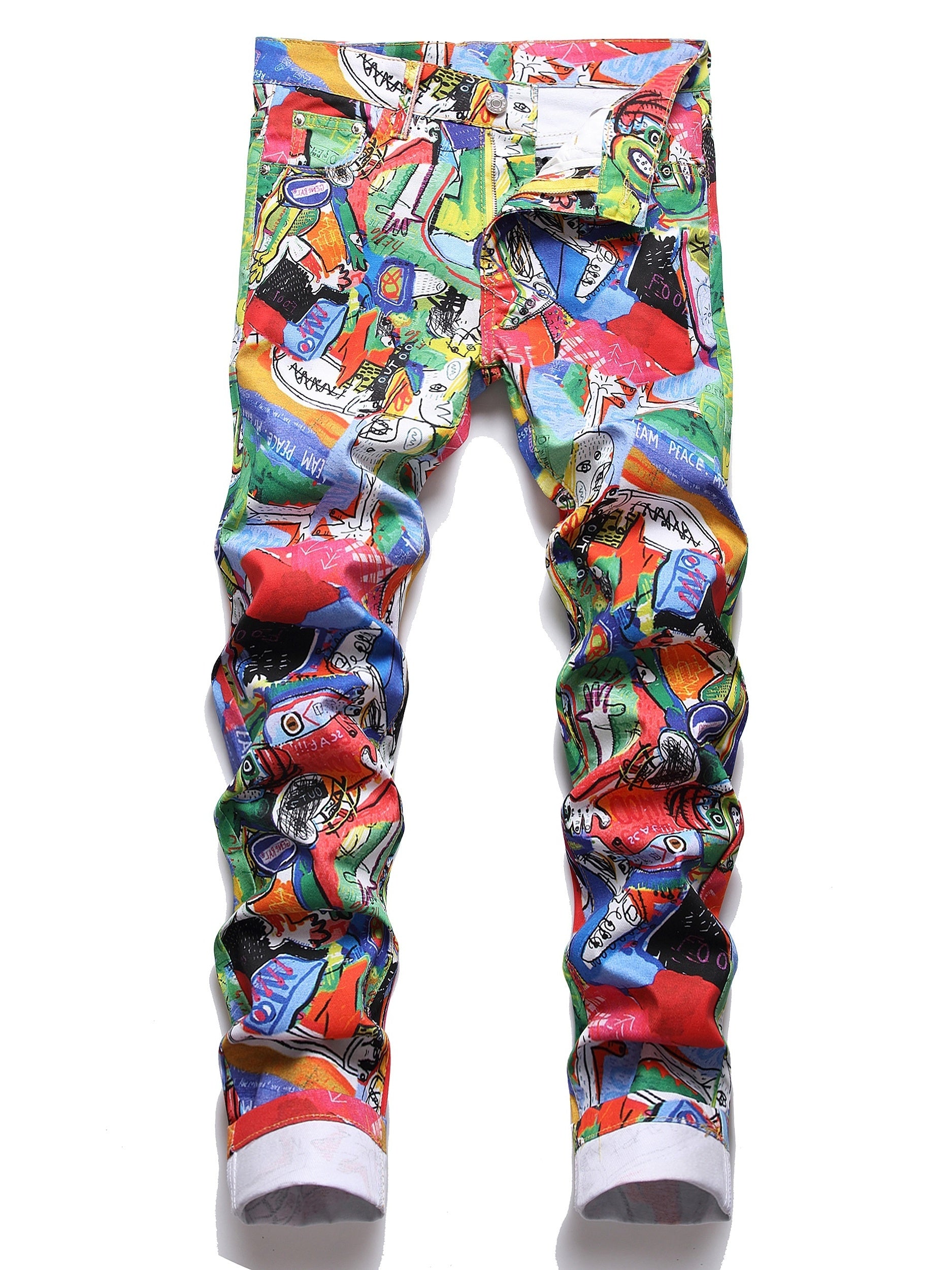 Colorful Graphic Pattern Slim Fit Jeans for Men