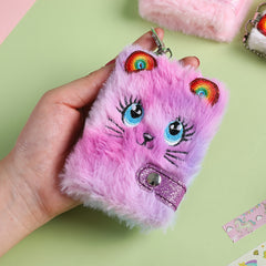 Plush Cat Diary Keychain Notebook - Turmeric Light Purple Pink
