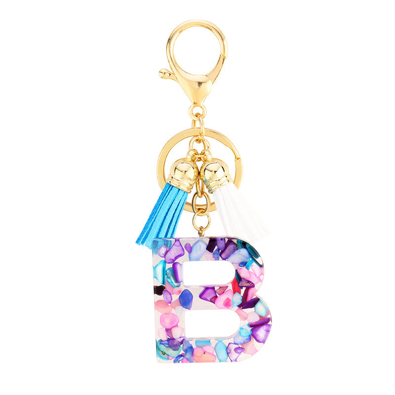 Resin English Letters Keychain Pendant With Tassel Bag Ornament Accessories