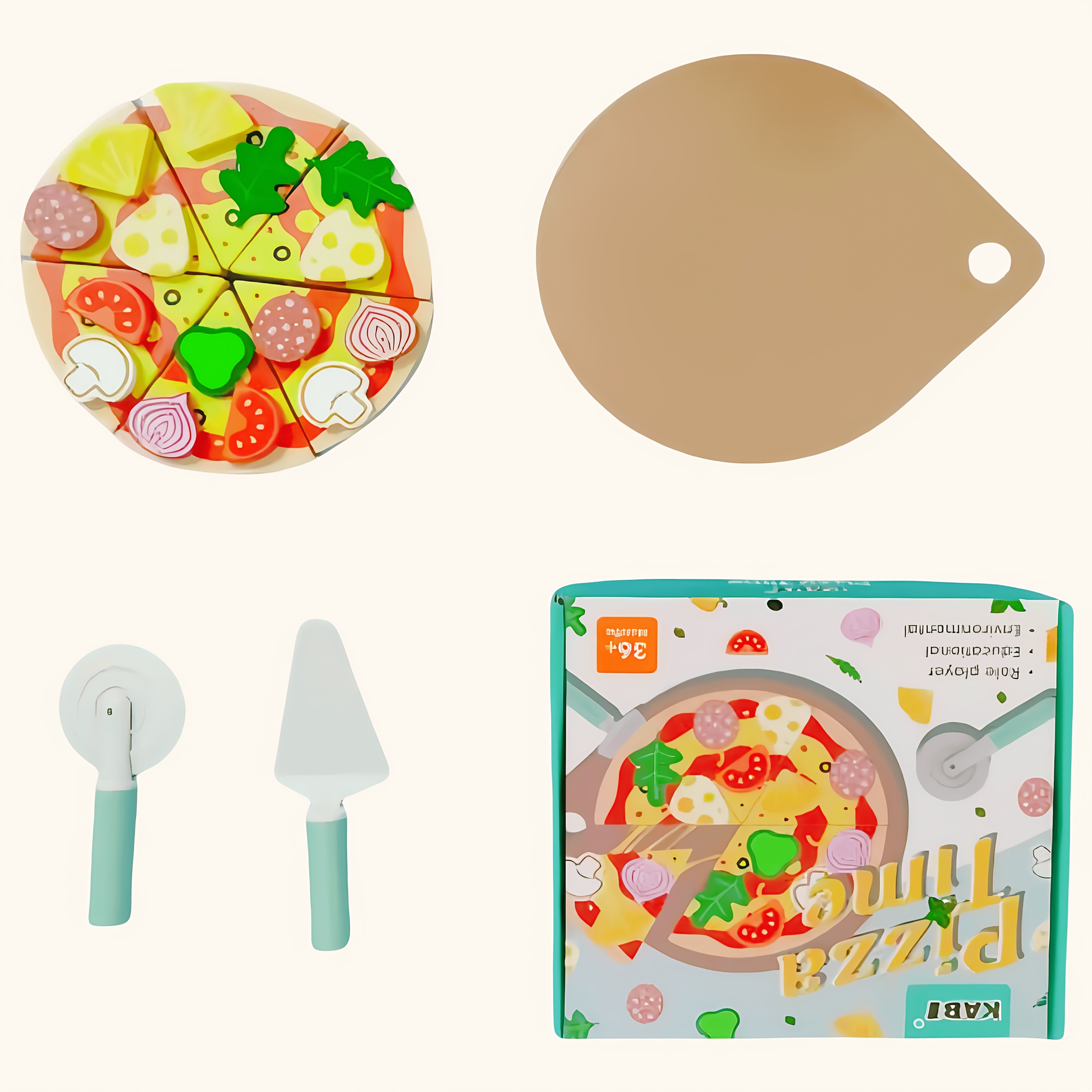 KABI Pizza Chef Junior Toy Reusable Stickers DIY Food Slicer Wood Kitchen