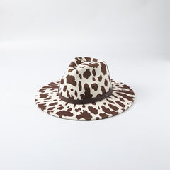 Leopard Pattern Fedora Wide Brim Winter Hat for Women