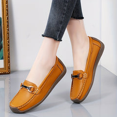 Metal Decor Flat Shoes Solid Non Slip Round Toe Loafers