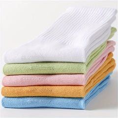 5 Pairs Crew Socks for Women - Casual & Comfy Mid Tube Stockings