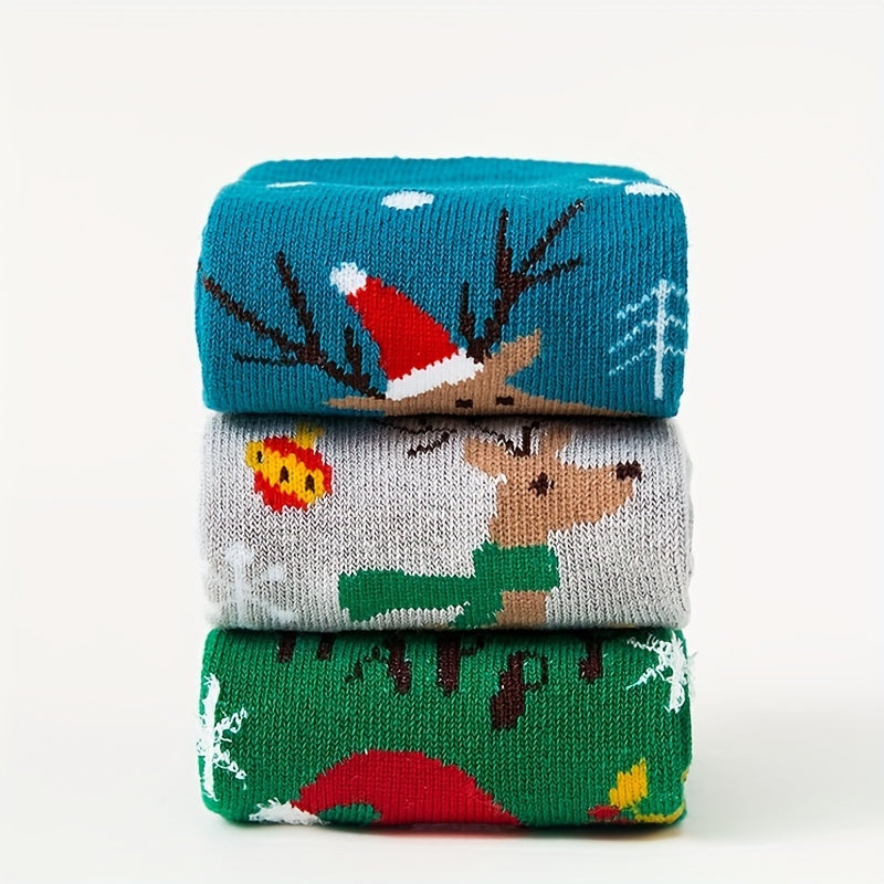 3 Pairs Christmas Elk Kids Socks Autumn Winter Cartoon Warmth Students Socks