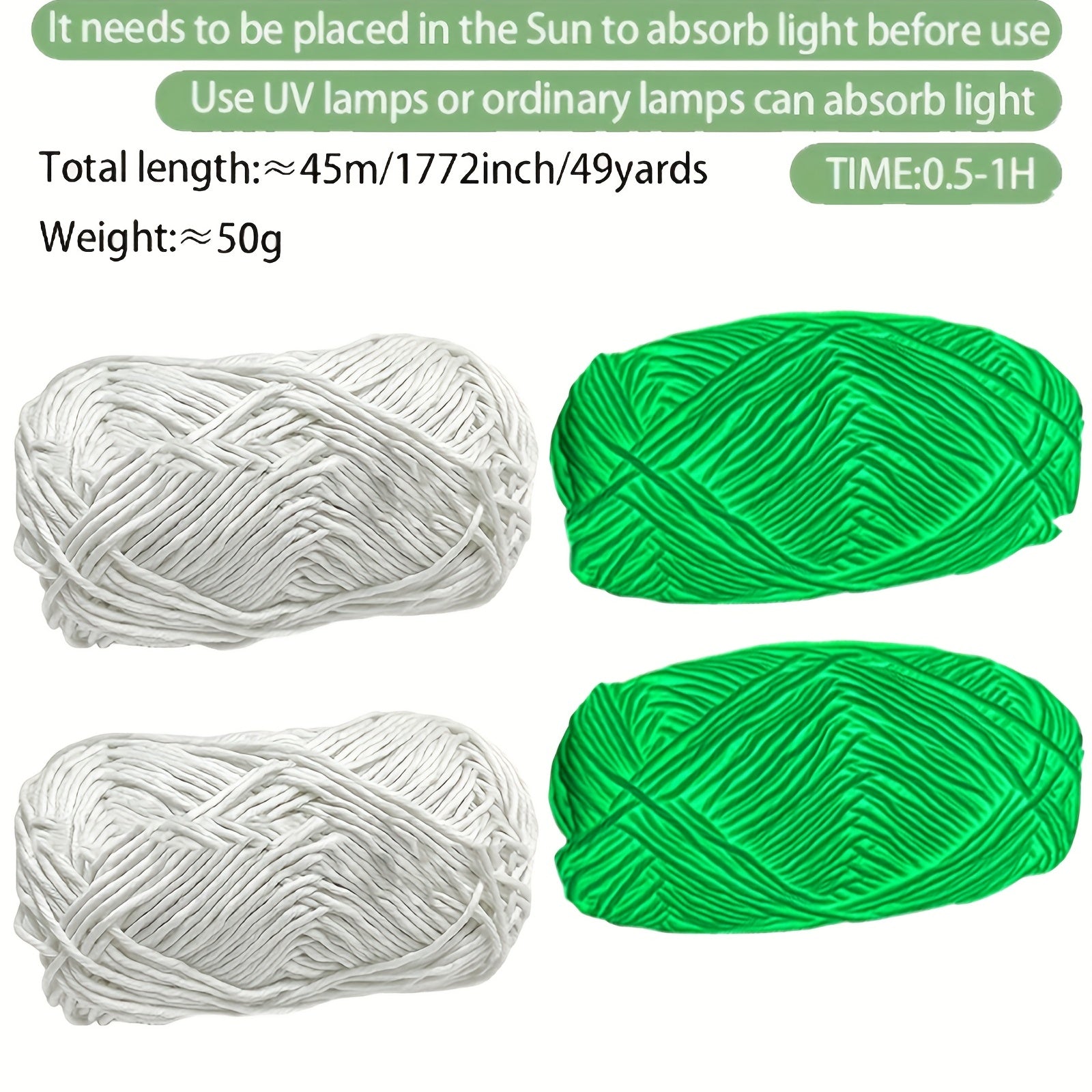 2 Skeins Glow In The Dark Yarn Polyester Luminous Glowing Yarn DIY Hand Knitting