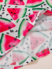 Girls Watermelon Graphic Dress Ruffled Sleeves Crew Neck Kids Summer Clothes