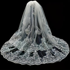 Royal Court Style Double Layer Sheer Curtain Embroidered Floral Lace