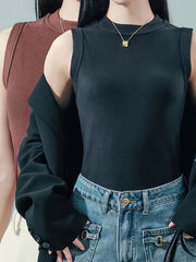 2pcs Ribbed Tank Tops Crew Neck Sleeveless Women's Lingerie