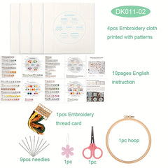 Embroidery Starter Kit Adults Embroidery Cloth Hoop Thread Needles Instruction
