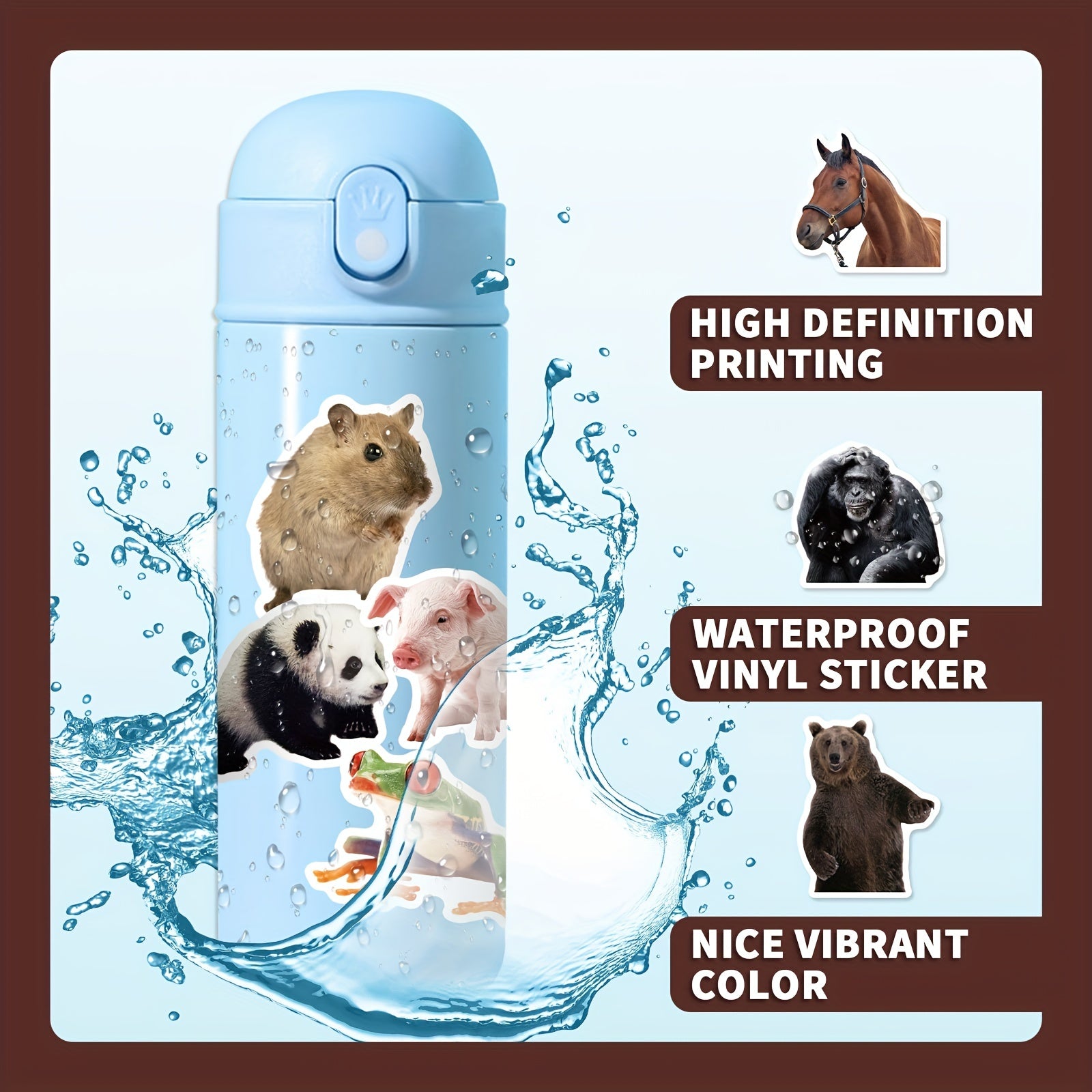 50pcs Farm Zoo Animals Waterproof Vinyl Bulk Stickers For Water Bottles Laptop