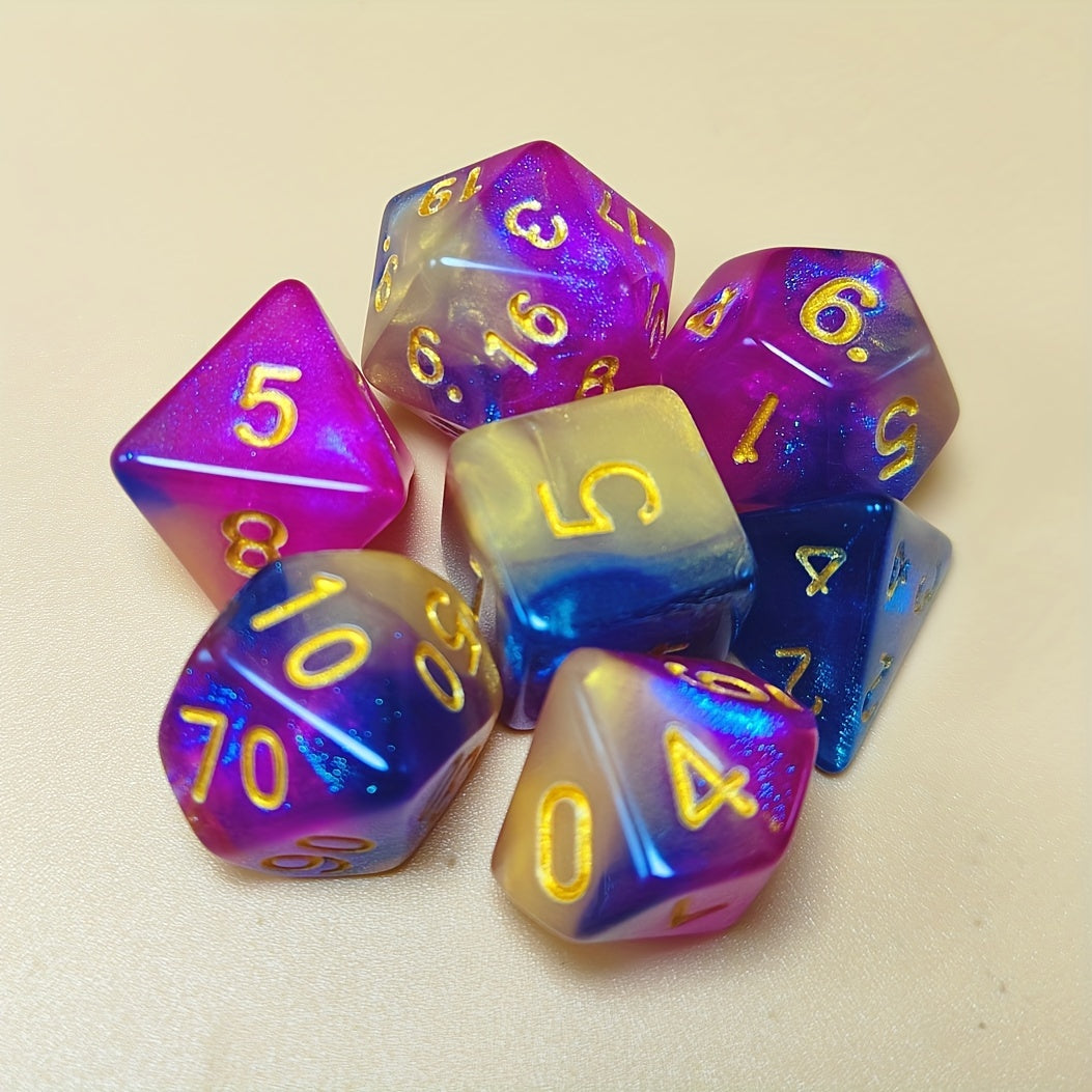 7pcs Dazzling Tri Apricot Purple Polyhedral Dice Set