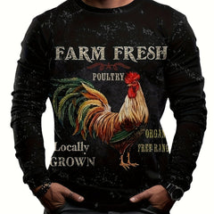 Rooster Print Men's Long Sleeve Novelty T-shirt for Autumn