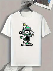 Cartoon Robot Print Men's Graphic T-shirt for Summer
