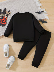 Baby Boys Skull Gesture Printed Sweatshirt Sweatpants 2pcs Set