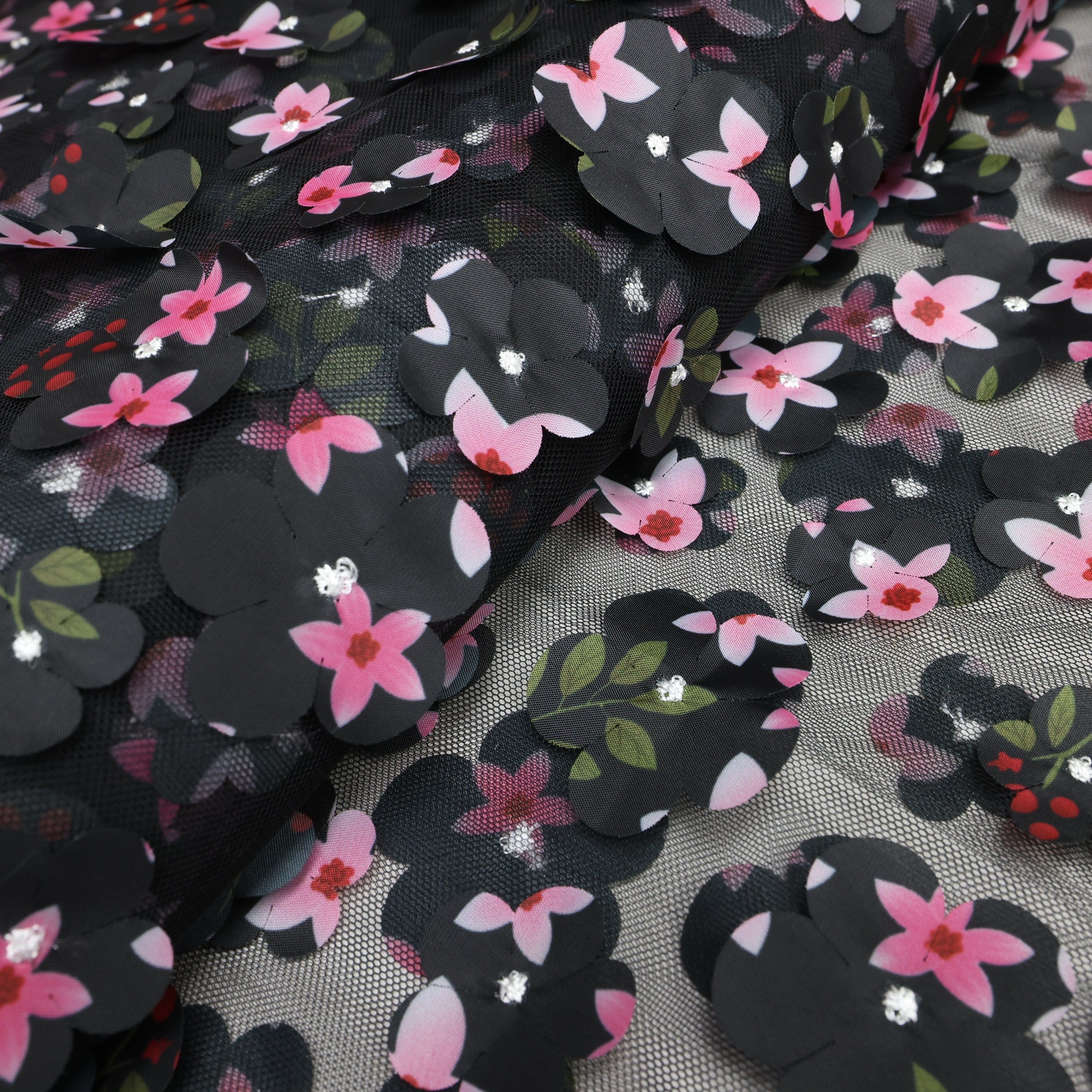 3D Embroidered Floral Tulle Lace Fabric Rainbow