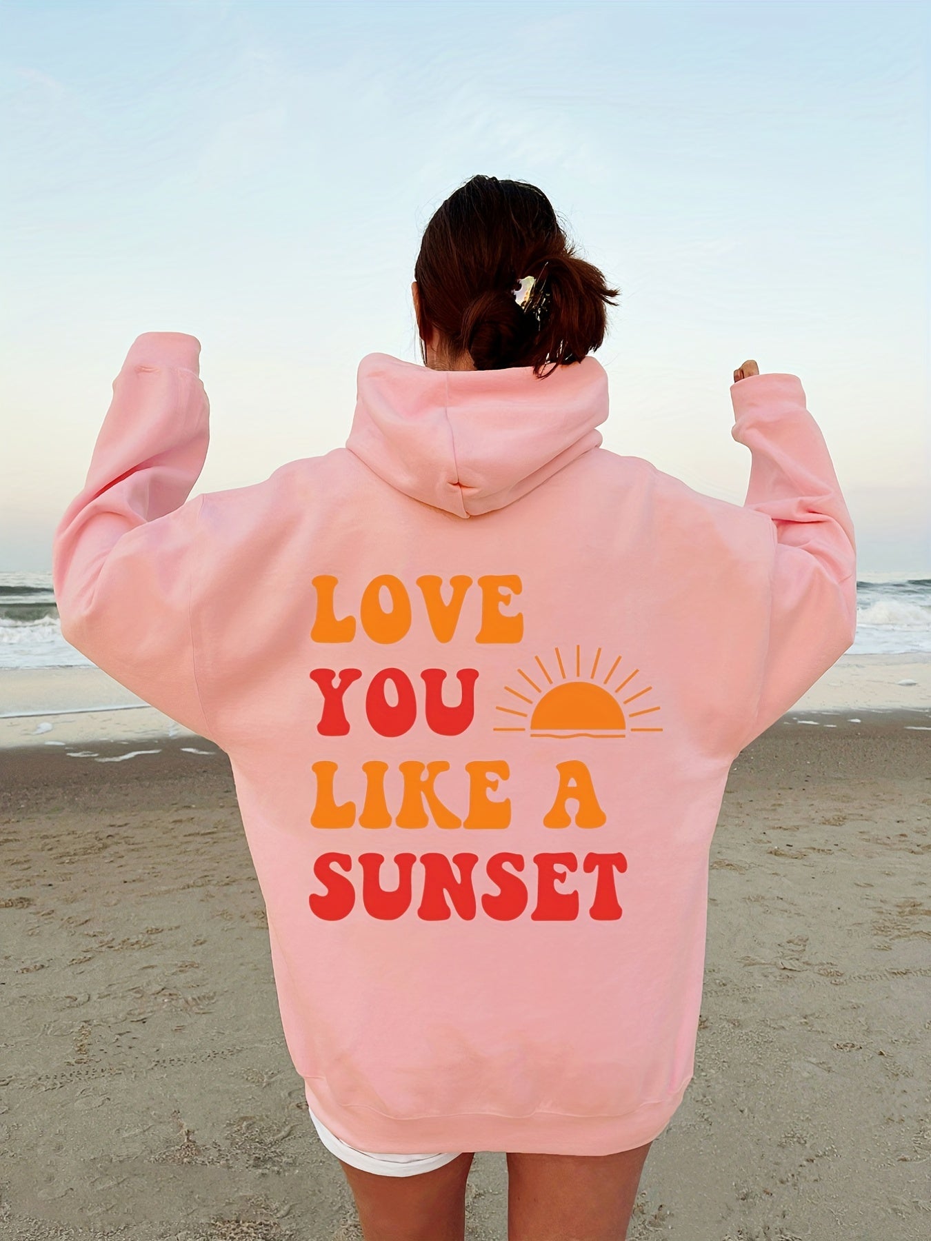 Love You Print Hoodies Long Sleeve Pocket Casual Sweatshirt