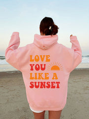 Love You Print Hoodies Long Sleeve Pocket Casual Sweatshirt