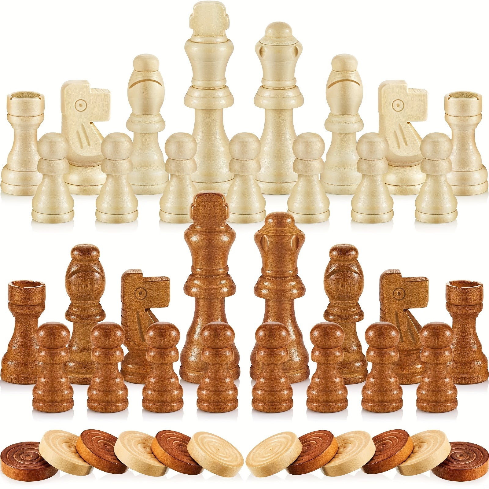 Wooden Checkers Chess Set with Storage Bag