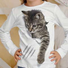 Cat Graphic Long Sleeve T shirt For Girls Spring Fall Gift