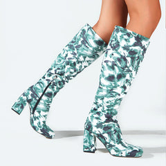 Marble Print High Heel Knee-High Boots