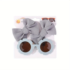 3 Piece Baby Girl Outfit Set with Bowknot Hair Clips and Sunglasses