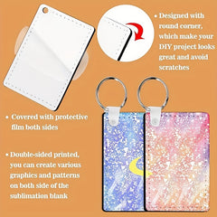 10pcs Double Sided Sublimation PU Key Chains Heat Transfer Blank Rectangle Keych