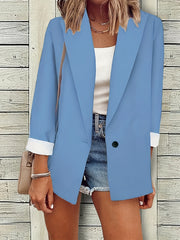 Solid Pockets Blazer Casual Lapel Button Front Blazer For Office Women