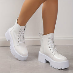 Women's Platform Combat Boots Chunky Heeled Lace Up Ankle Boots