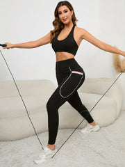 High Stretch Sports Leggings With Pocket High Waist Yoga Running Tight Pants