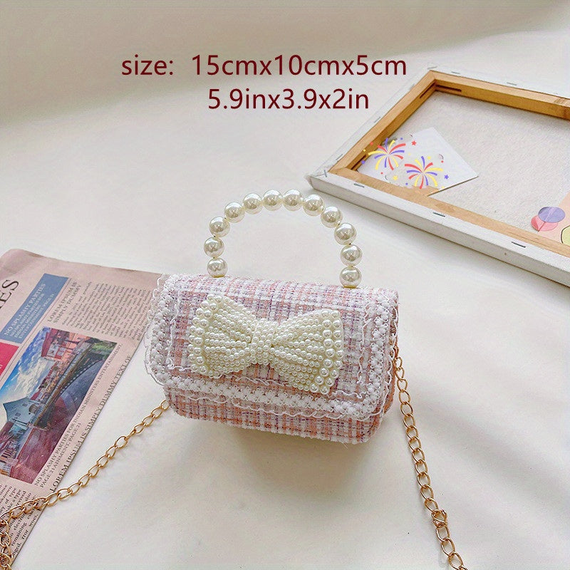 Kids Bow Decor Crossbody Bag with Faux Pearl Handbag