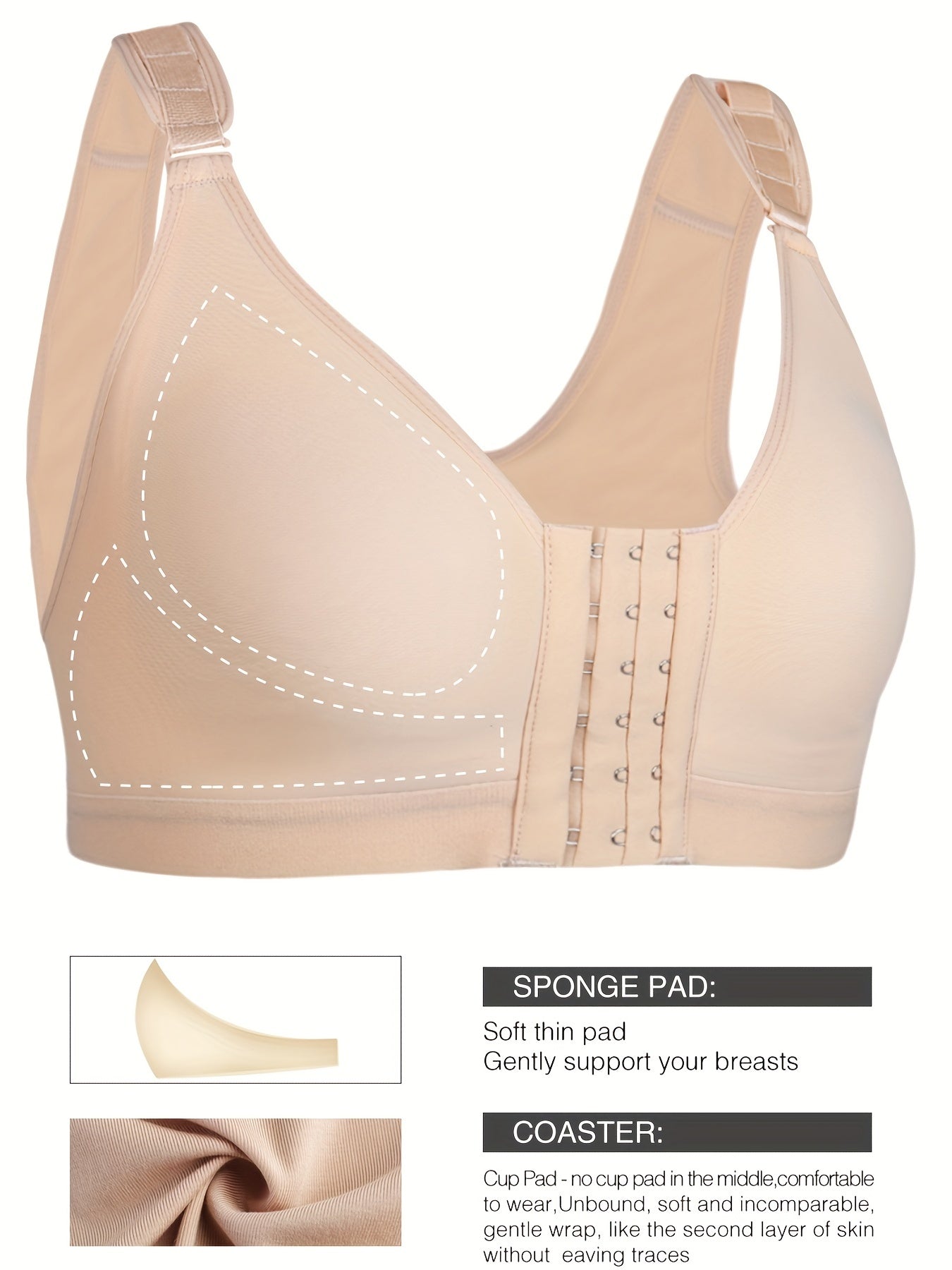 Front Closure Sports Bra Solid No Wire Bralette Vest Women's Lingerie