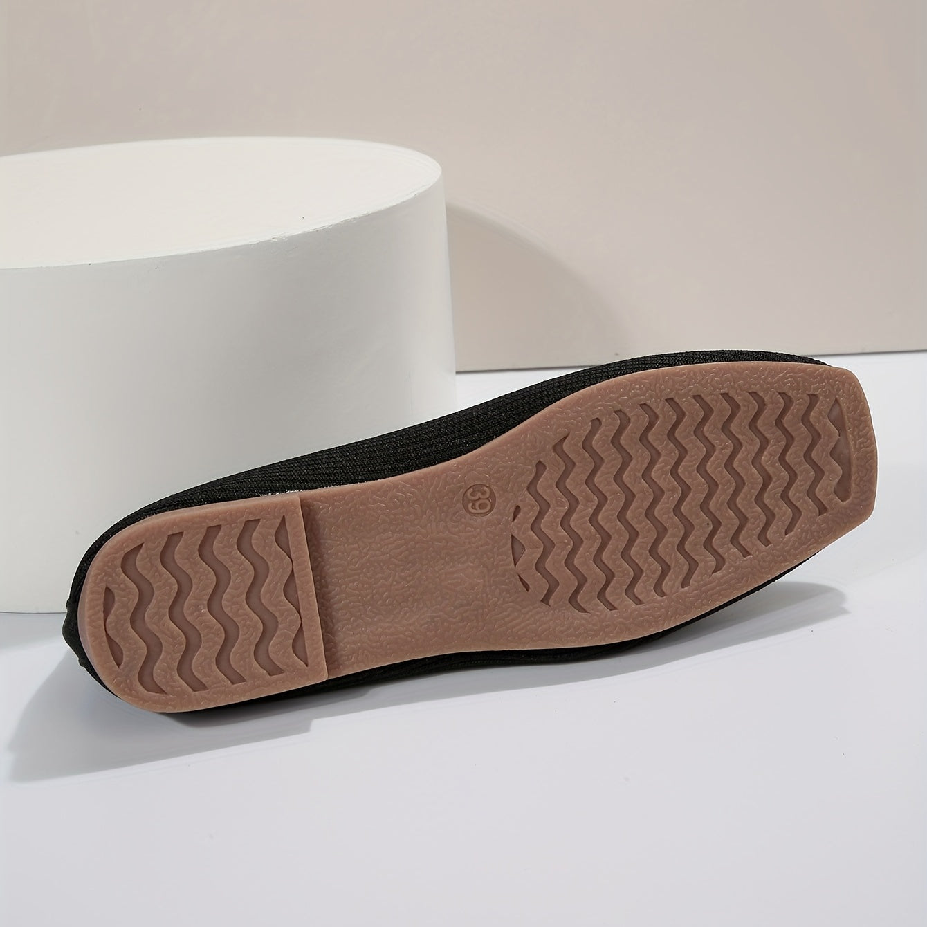 Women's Metallic Chain Decor Flat Shoes Breathable Knit Square Toe Shoes