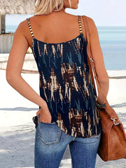Abstract Print Chain Strap Cami Top Sleeveless Zipper Top