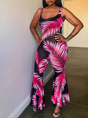 Floral Print Round Neck Flared Leg Jumpsuit