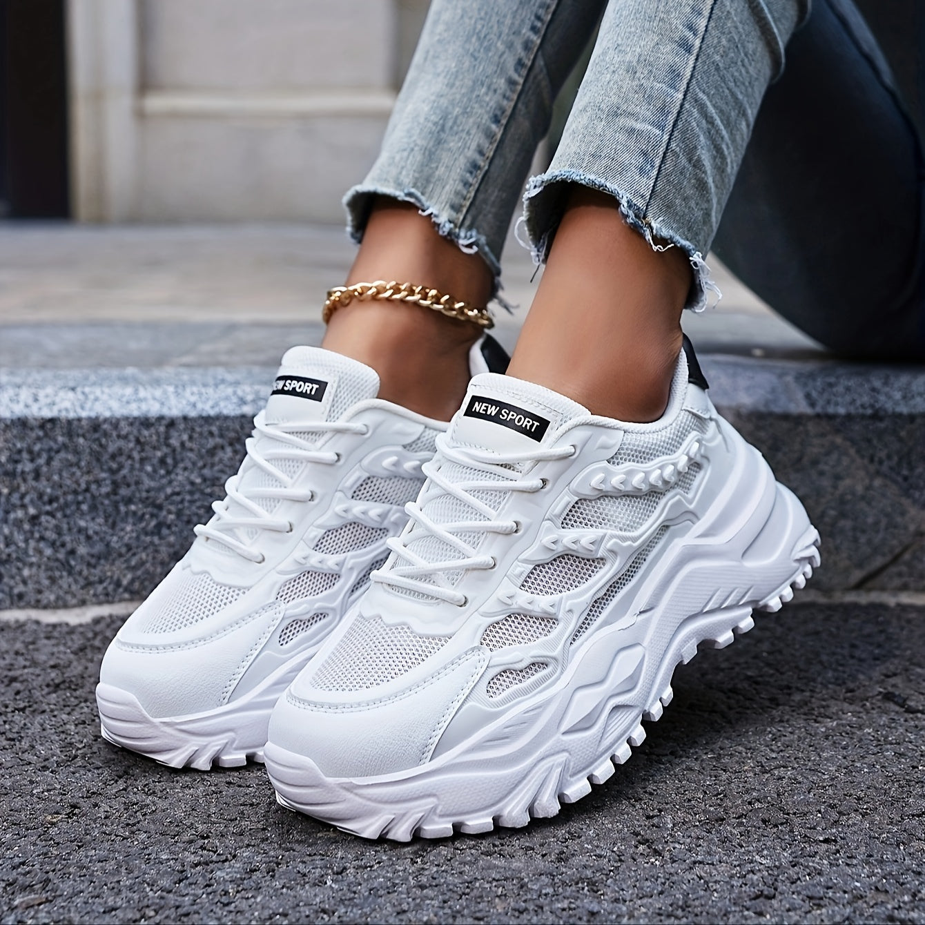 Thick Sole Shock Absorption Dad Shoes Lightweight Breathable Sneakers