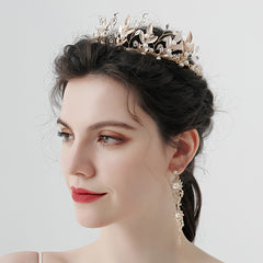 Rose Golden Crystal Bridal Tiara Wedding Hair Accessory