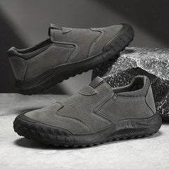 Men Slip On Sneakers Work Shoes Sporty Outdoor Khaki Faux Suede Hiking Shoes