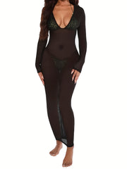 Deep V Neck Knitted Cover Up Dress Solid Ankle Length Sexy Beach Cover Up