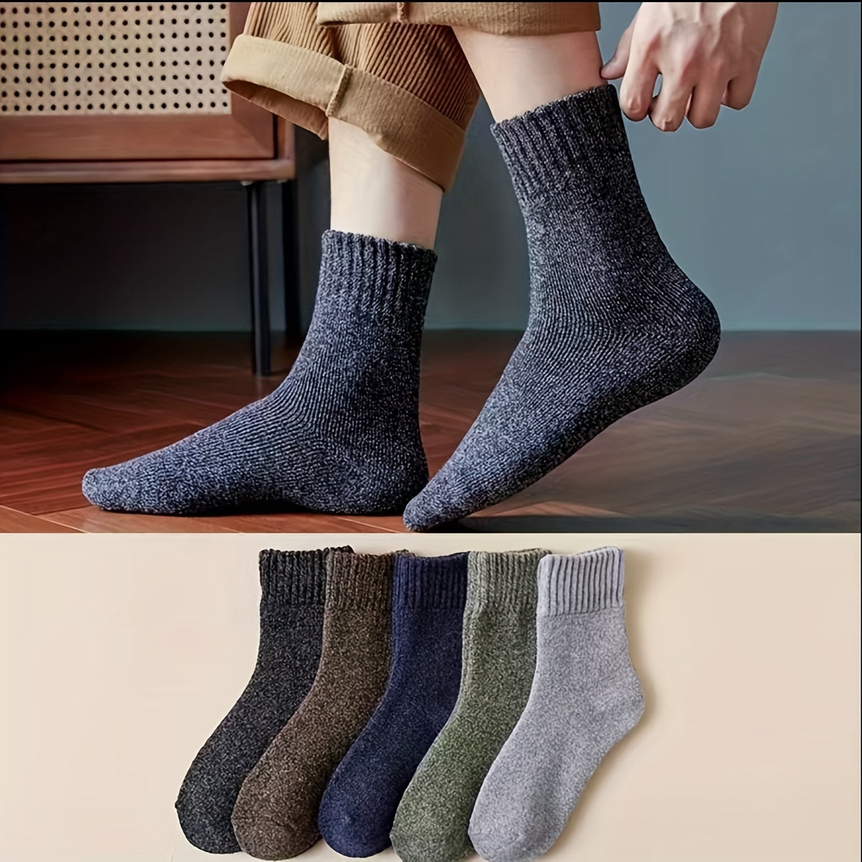 5 Pairs Men's Retro Warm Wool Cotton Socks Gift