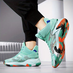Men's High Top Bball Shoes Comfy Non Slip Lace Up Sneakers
