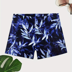 Men's Leaf Print Swim Boxers Hawaiian Style Swimsuit Shorts