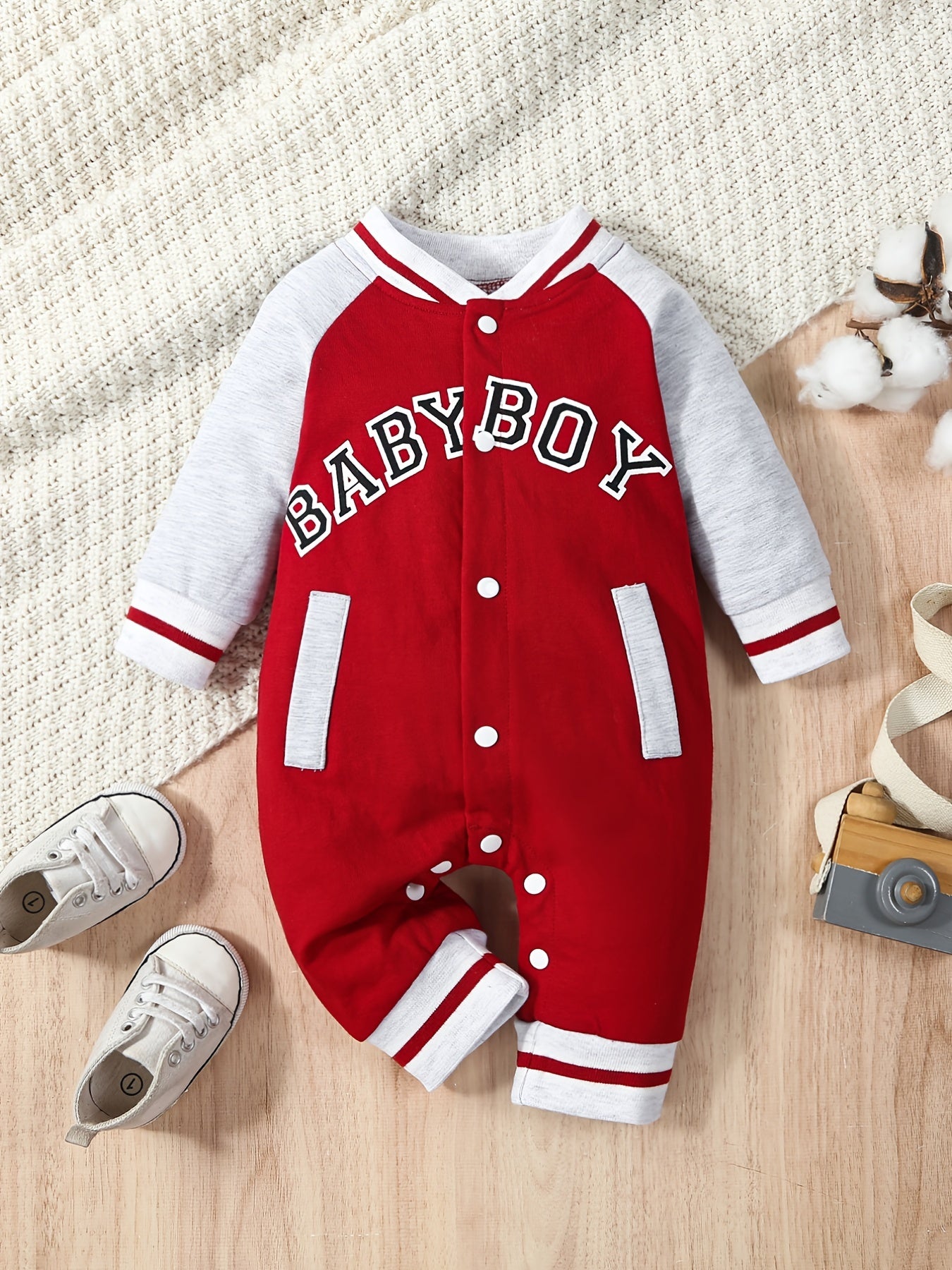 Baby Boy's Letter Print Thermal Romper for Spring Fall Party
