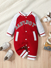 Baby Boy's Letter Print Thermal Romper for Spring Fall Party