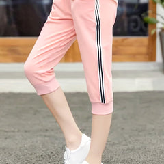 Girls Striped Taping Capris for Summer