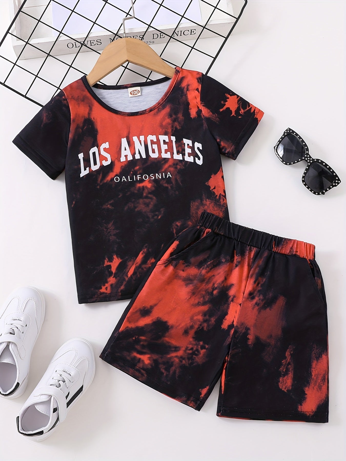 Tie Dye Set T Shirt & Shorts Set Casual Outfit For Boys