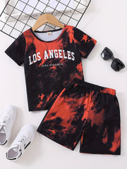 Tie Dye Set T Shirt & Shorts Set Casual Outfit For Boys