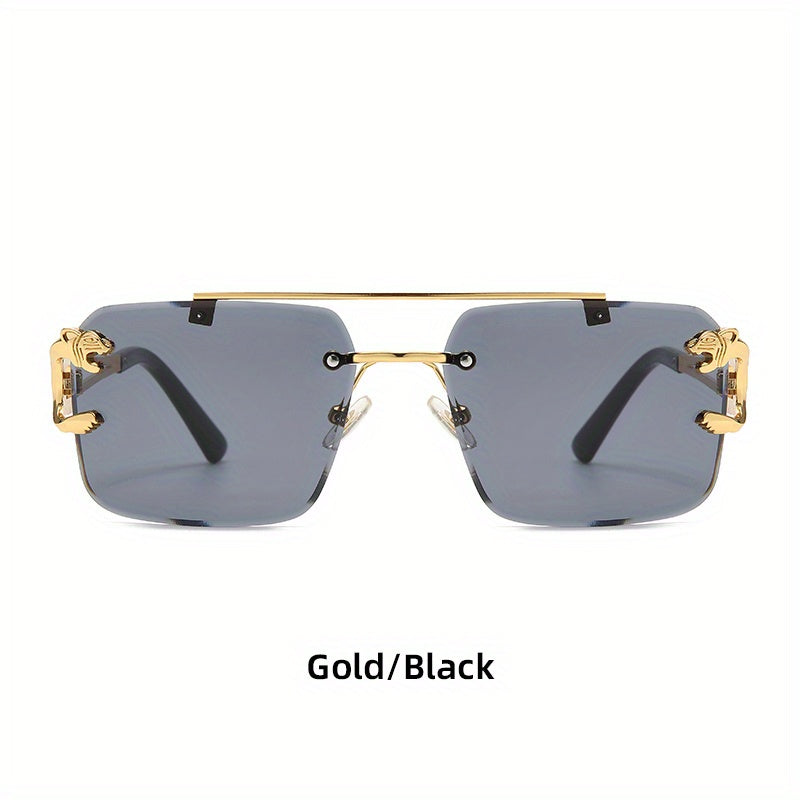 Men's Rimless Leopard Decor Sunglasses UV Protection