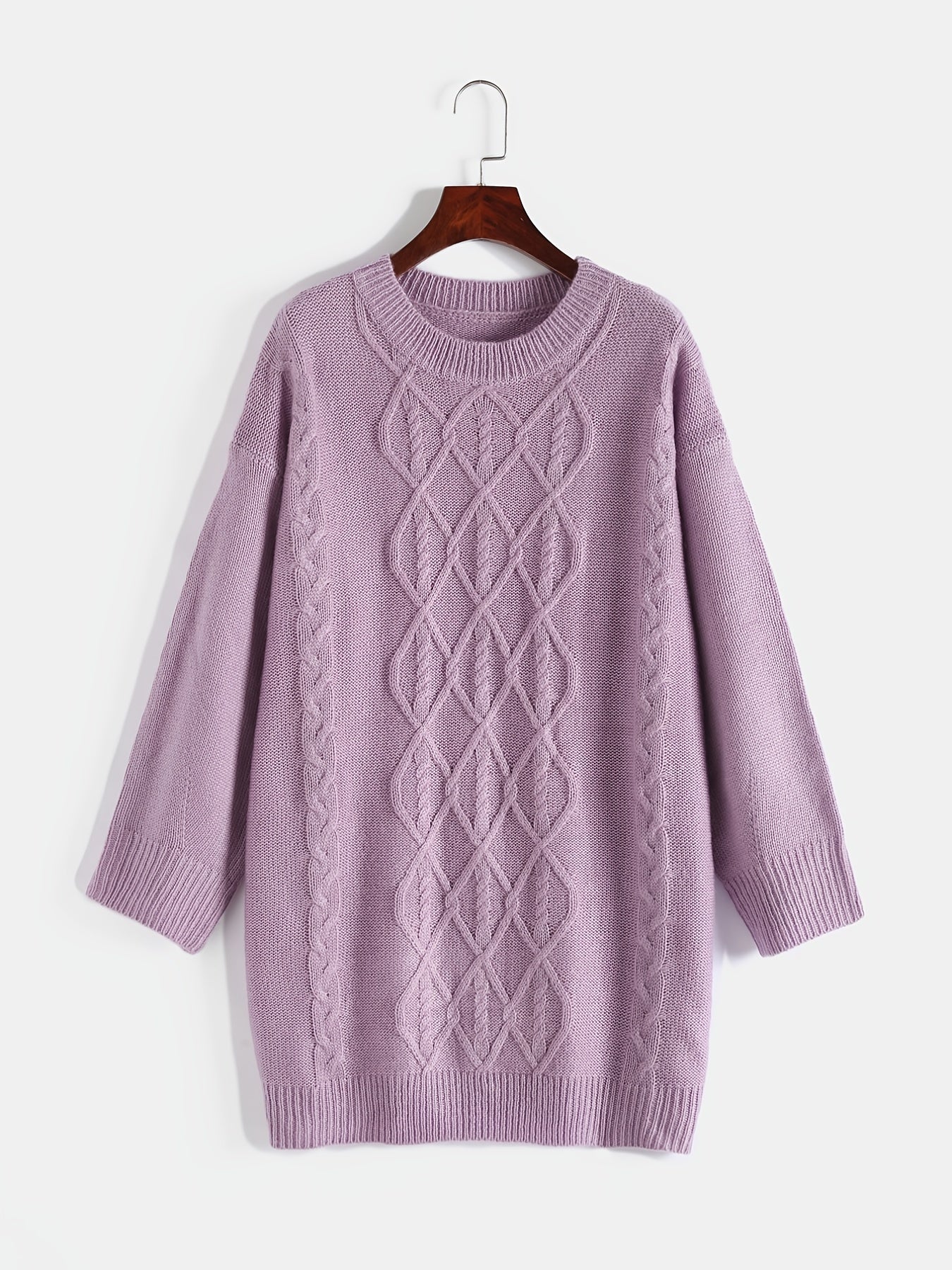 Solid Jacquard Round Neck Sweater Plus Size Women's Long Sleeve Pullover